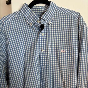 Vineyard Vines Light Blue and White Gingham Button-Down Shirt